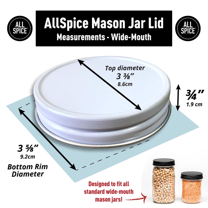 AllSpice Rust-Proof Wide Mouth Aluminum Metal Mason Jar Lids Leak-Proof 12-Pack (White) - Image 2